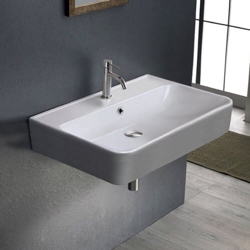 Rectangle White Ceramic Wall Mounted or Drop In Sink CeraStyle 079200-U